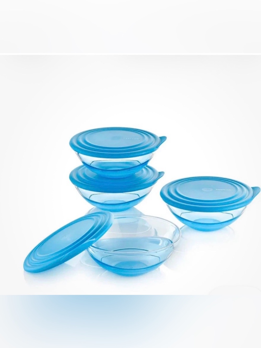 NWT Tupperware Sheerly Elegante Petite Bowls Set of 4 Aqua Blue With Seals